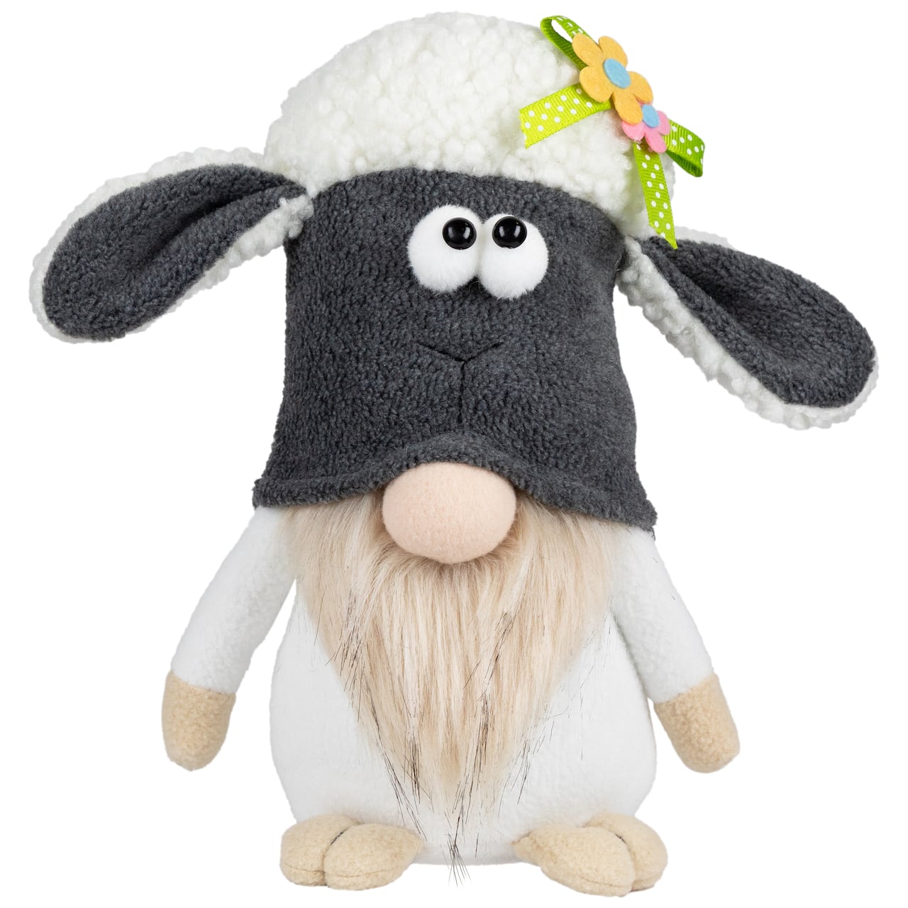 9" Tan & Gray Plush Floral Sheep Gnome Easter Decoration